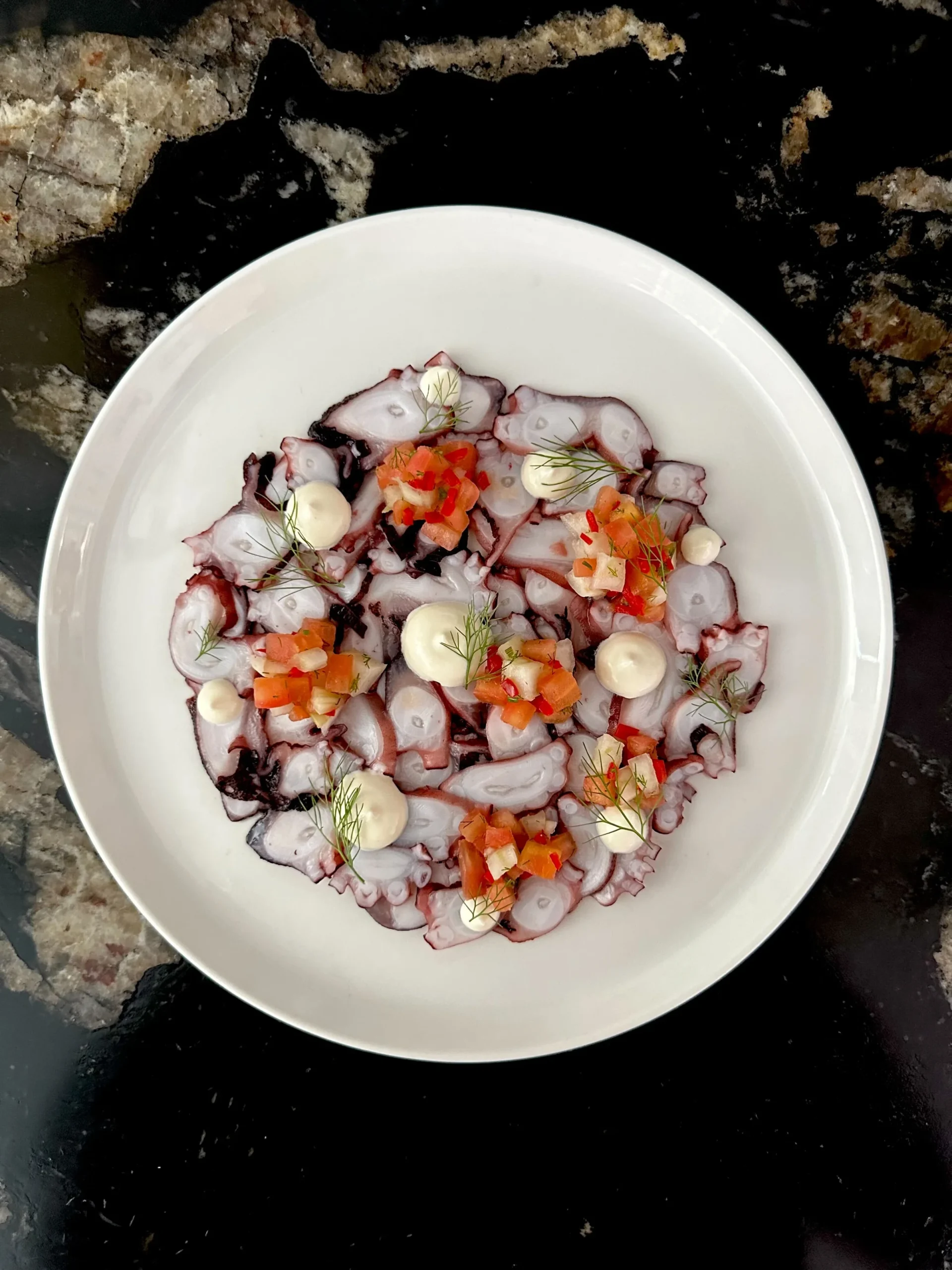 Octopus carpaccio with salsa and fennel